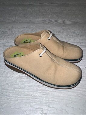 Clarks Women's Triumph Closed Toe Sz 7.5 M Khaki Canvas Shoes Mules